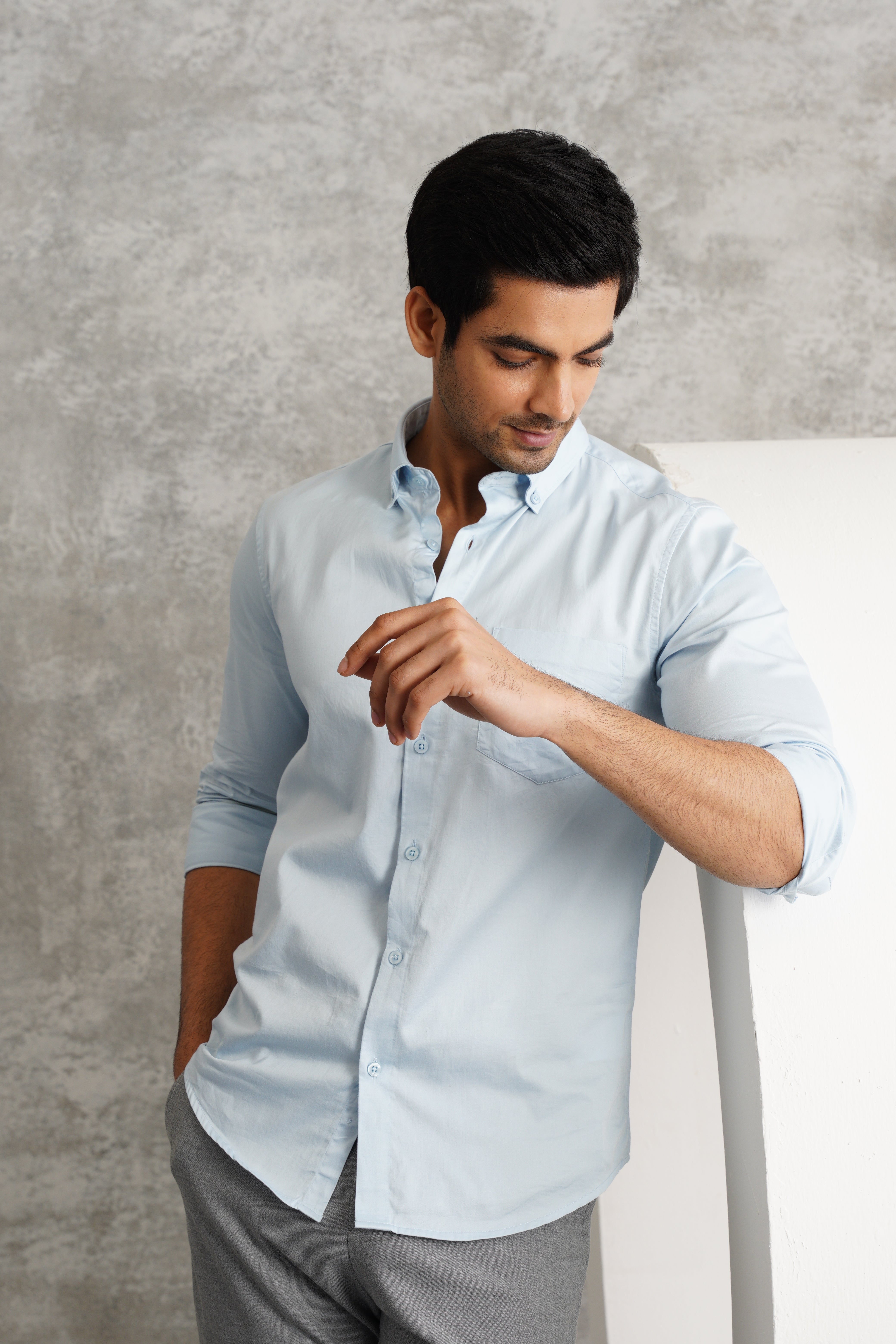 HOUSE OF VERVE Giza Cotton Premium Shirt for Men - Powder Blue