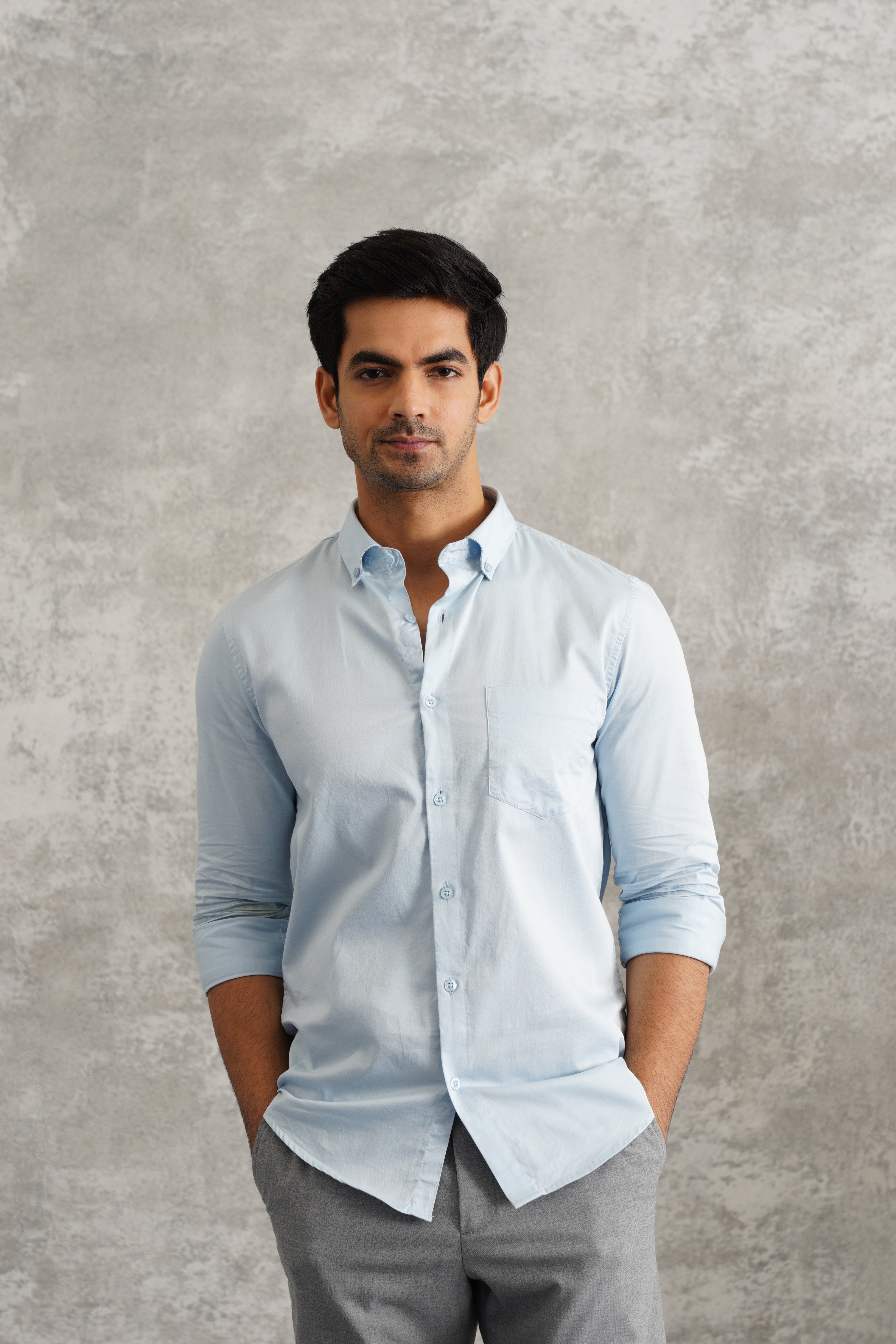HOUSE OF VERVE Giza Cotton Premium Shirt for Men - Powder Blue